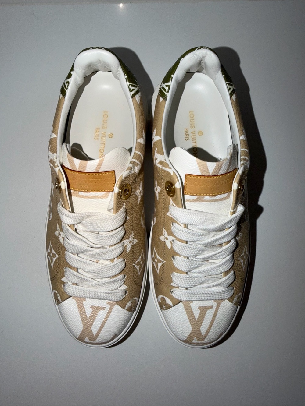 Louis Vuitton Beige Monogram & White Low-Top Sneakers
